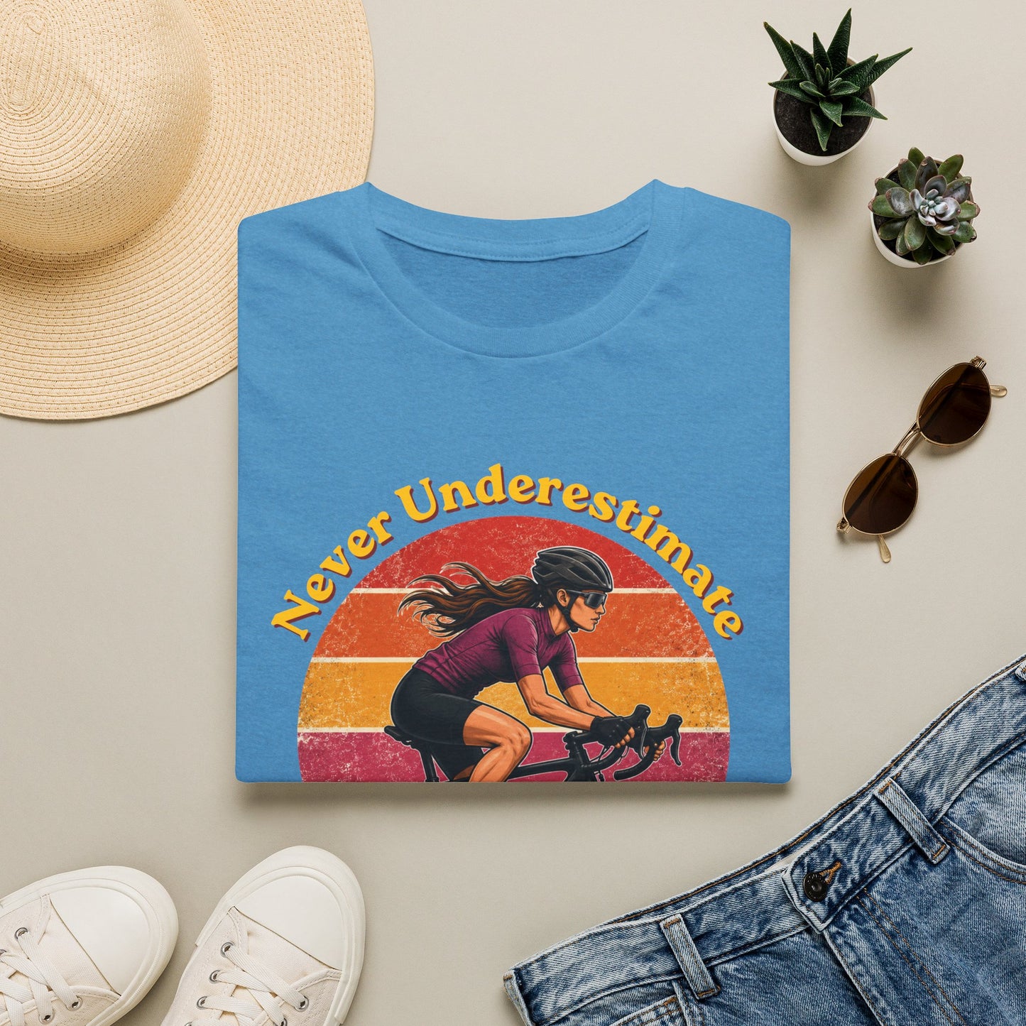 Never Underestimate A Girl On A Bike T-Shirt β Retro Cycling Tee for Women & Girls