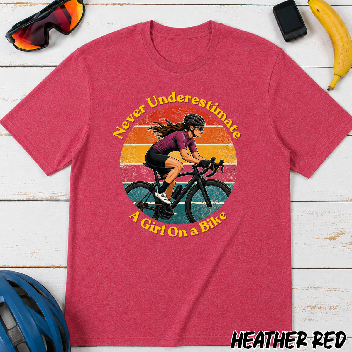 Never Underestimate A Girl On A Bike T-Shirt β Retro Cycling Tee for Women & Girls