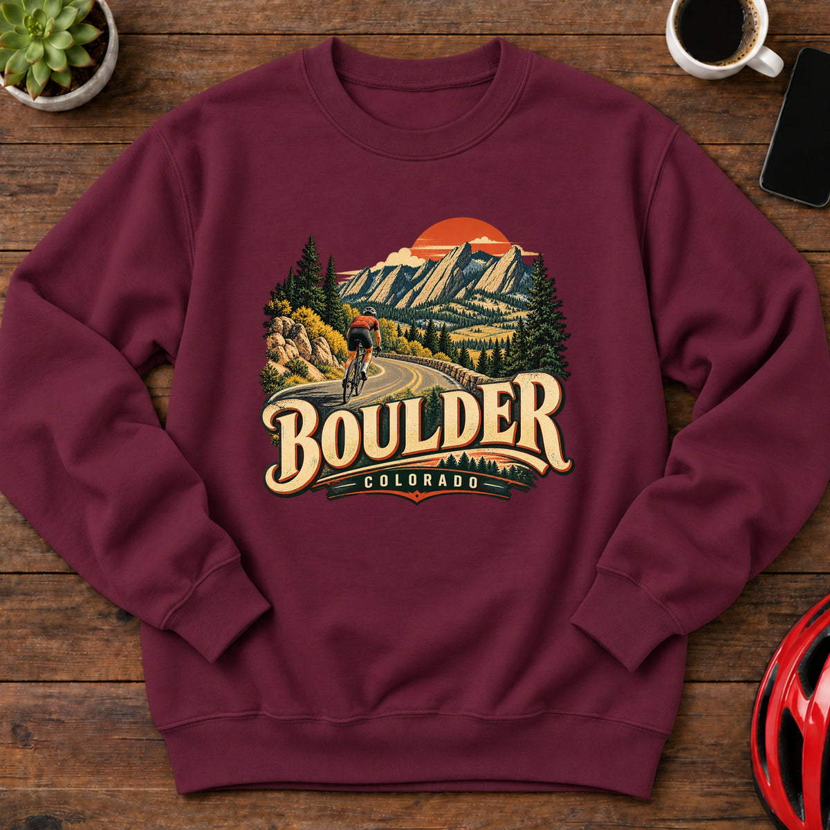 Boulder Colorado Cycling Crewneck Sweatshirt(Global)