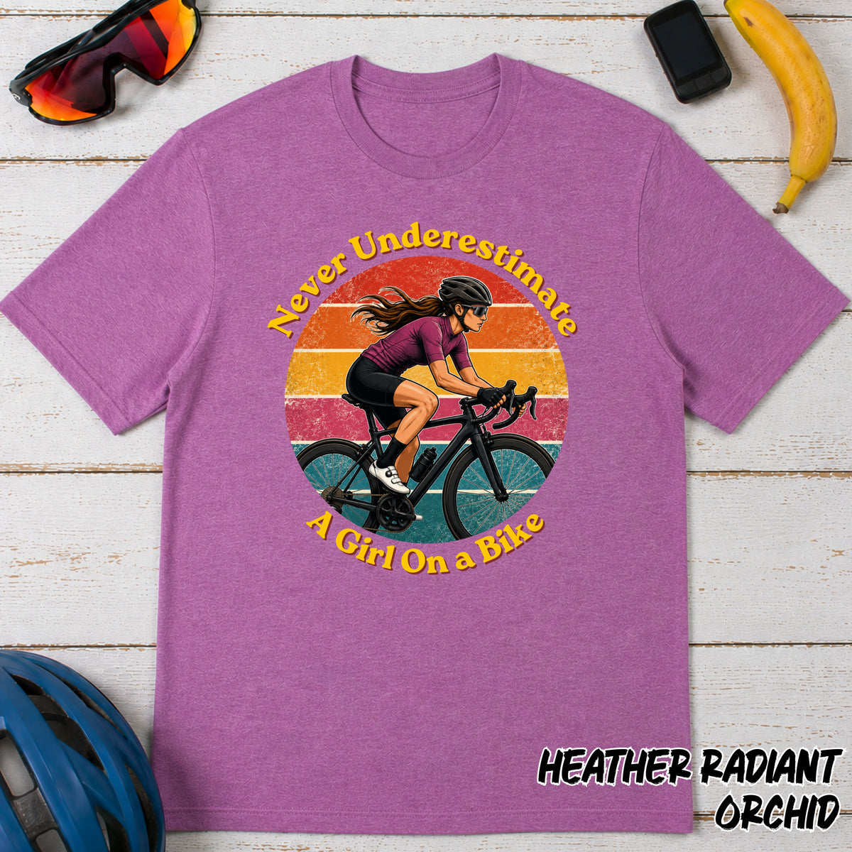 Never Underestimate A Girl On A Bike T-Shirt β Retro Cycling Tee for Women & Girls