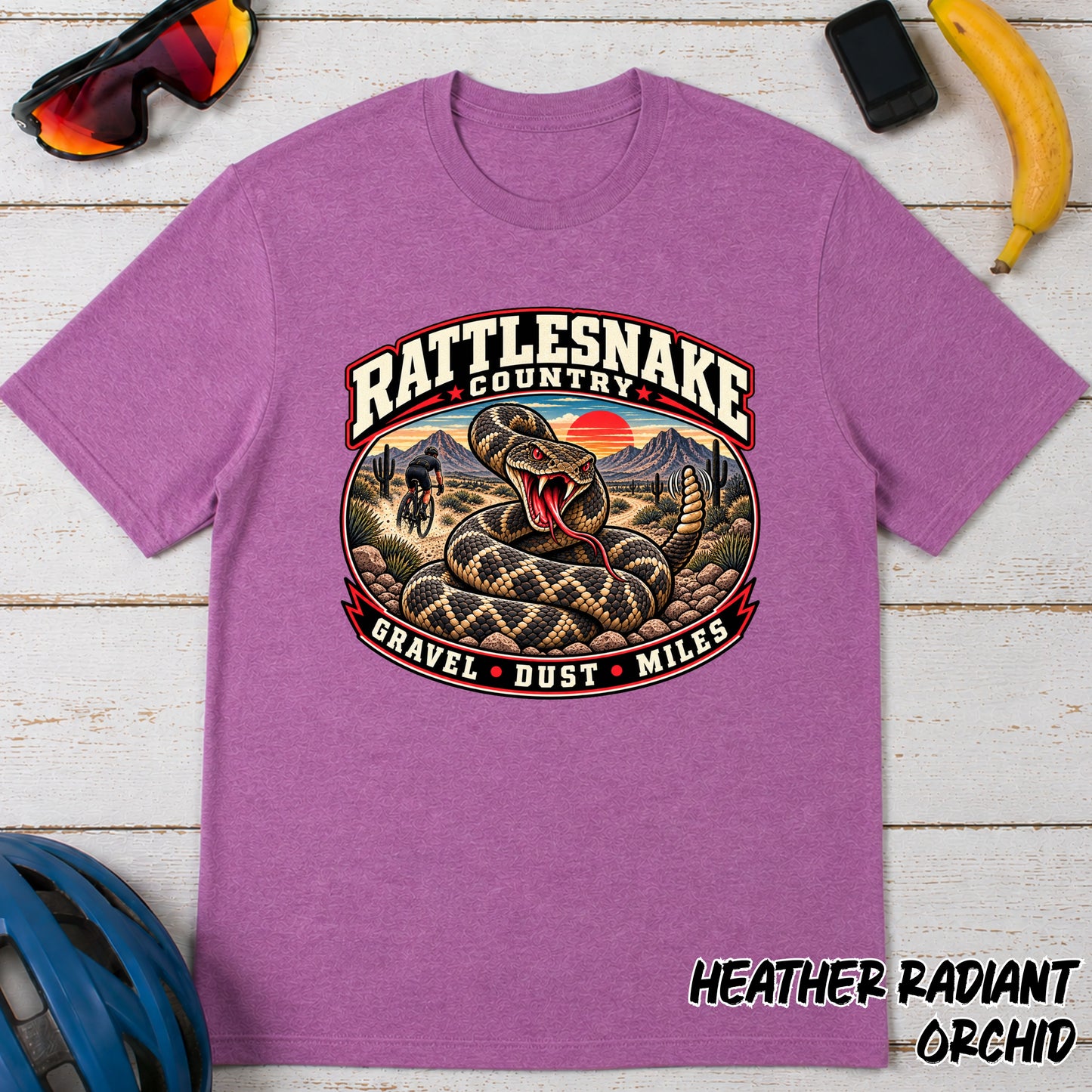 Rattlesnake Country Graphic Gravel Cycling T-Shirt β Desert Snake 'Gravel Dust Miles' Tee