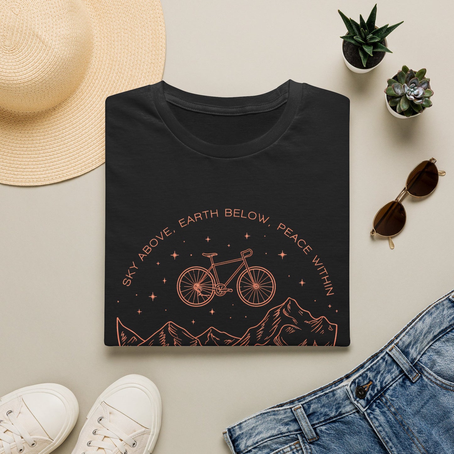 Adventure Bike T‑Shirt — “Sky Above, Earth Below, Peace Within" Cycling Tee