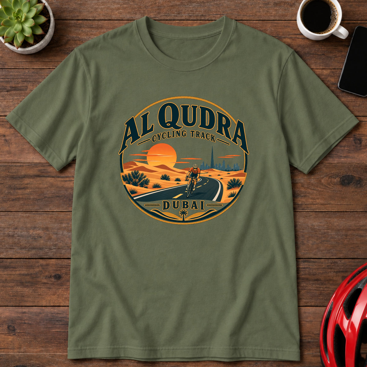 Al Qudra Cycling Track Sunset T-Shirt β Dubai Cycling Tee(Global)