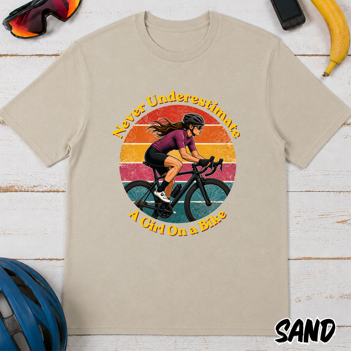 Never Underestimate A Girl On A Bike T-Shirt β Retro Cycling Tee for Women & Girls