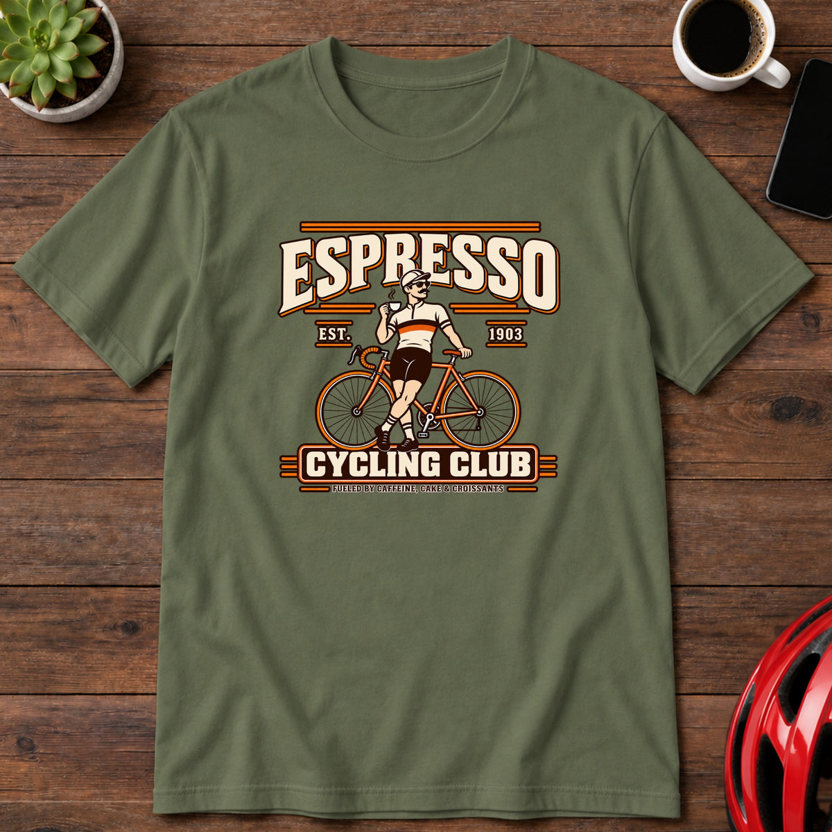 Espresso Cycling Club Vintage Bicycle T-Shirt(Global)