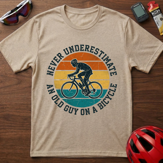 Vintage "Never Underestimate an Old Guy on a Bicycle" T-Shirt