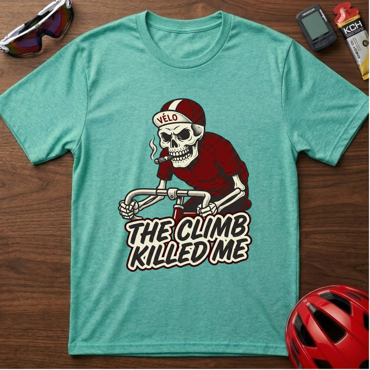 Cycling T-Shirt β 'The Climb Killed Me' Skeleton Tee