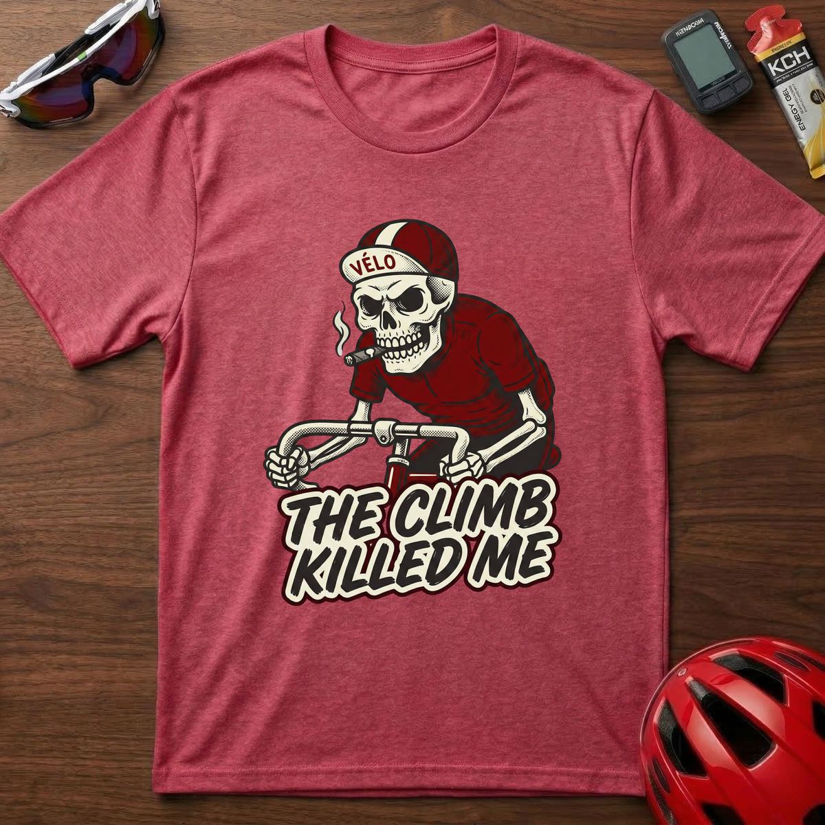 Cycling T-Shirt β 'The Climb Killed Me' Skeleton Tee
