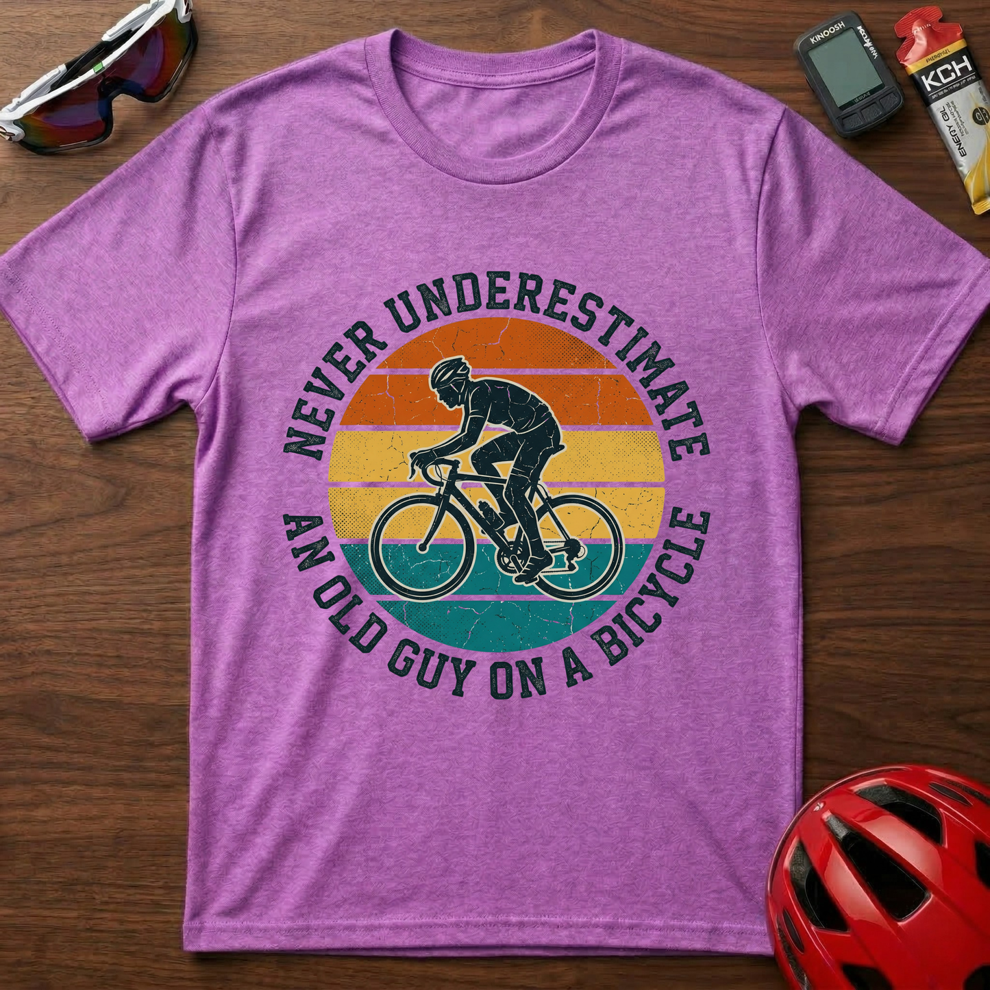 Vintage "Never Underestimate an Old Guy on a Bicycle" T-Shirt