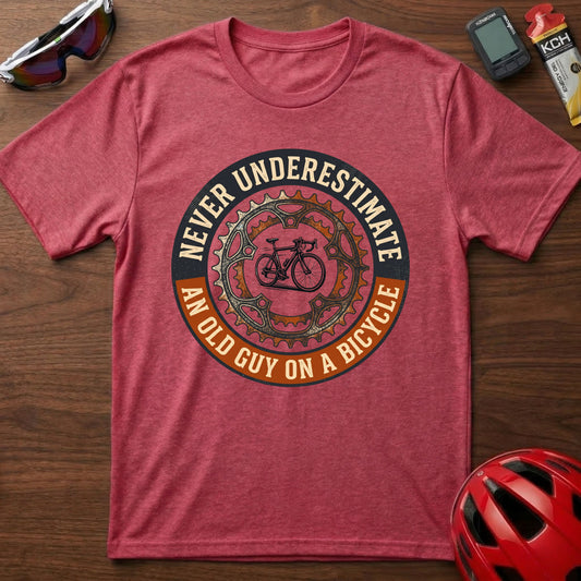 T-Shirt — "Never Underestimate An Old Guy On A Bicycle" Vintage Cycling Tee