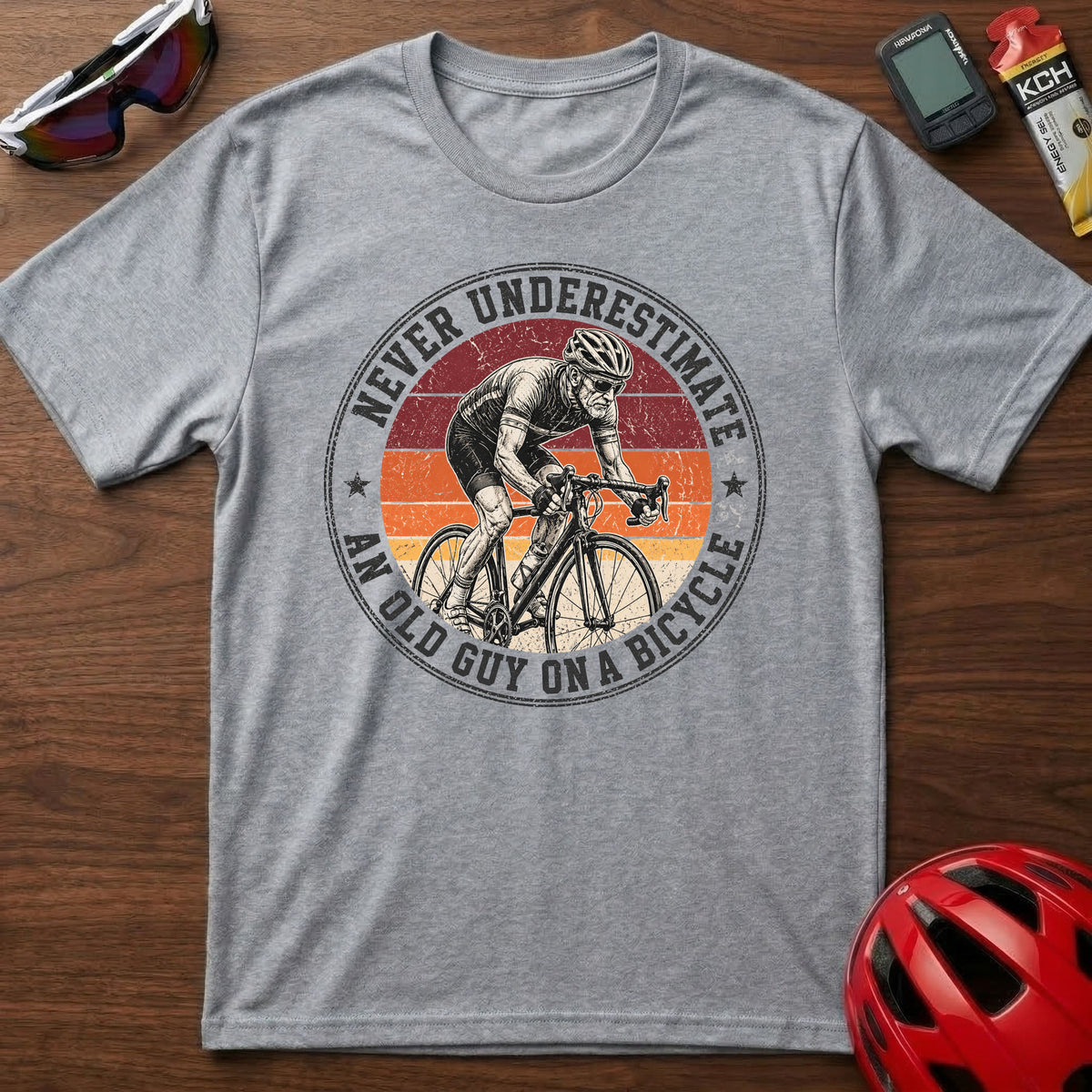 Cycling T-Shirt β "Never Underestimate An Old Guy On A Bicycle" Vintage Retro Tee
