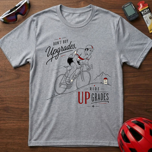 Cycling T‑Shirt — Eddie Merckx “Don’t Buy Upgrades, Ride Upgrades” Retro Bike Tee