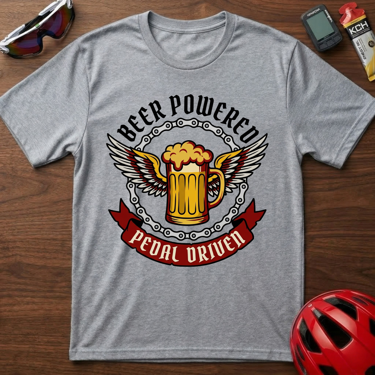 Beer Powered, Pedal Driven Cycling T-Shirt β Funny Bicycle Humor Tee