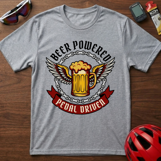 Beer Powered, Pedal Driven Cycling T-Shirt — Funny Bicycle Humor Tee