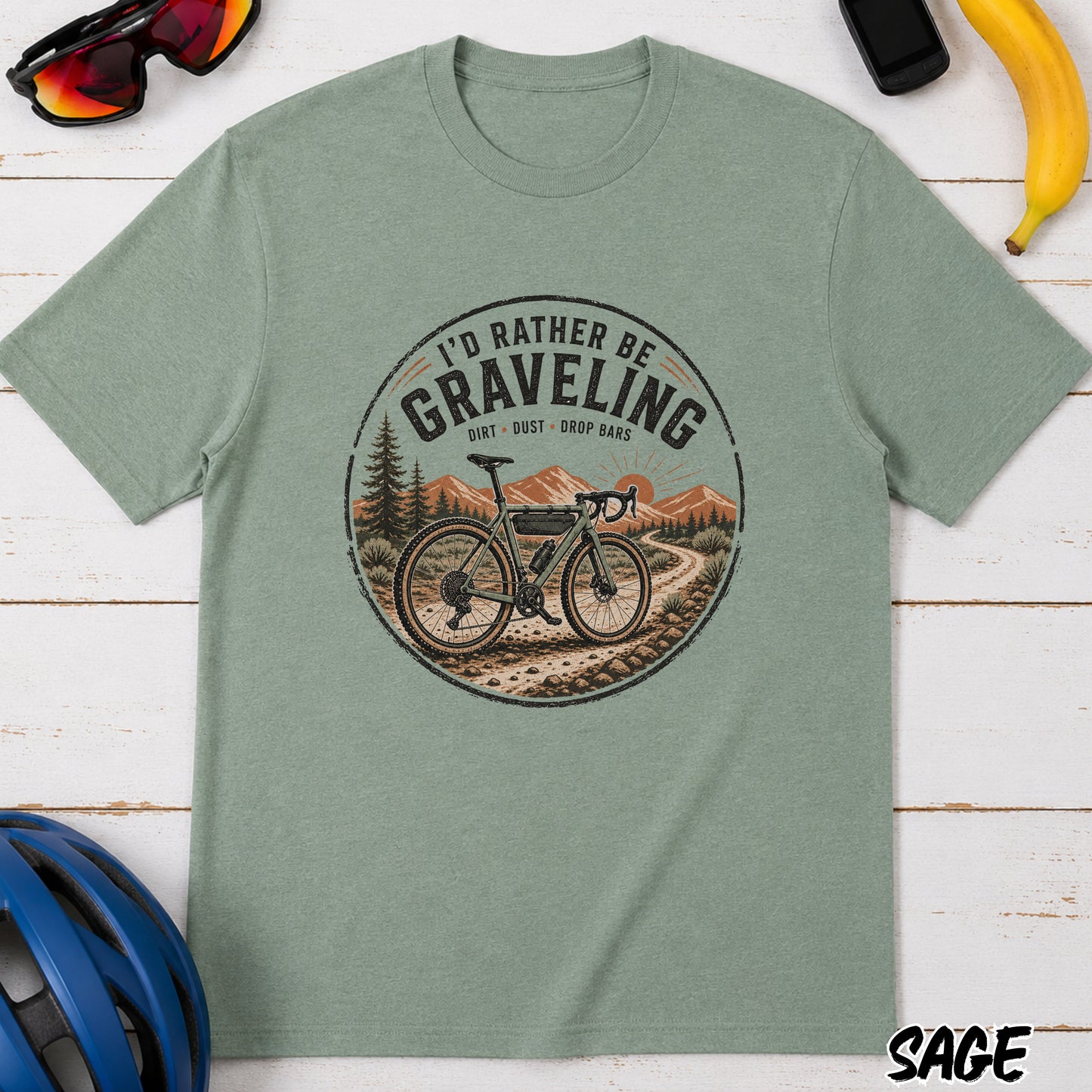Gravel Bike T-Shirt — "I'd Rather Be Graveling" Retro Outdoor Cycling Tee
