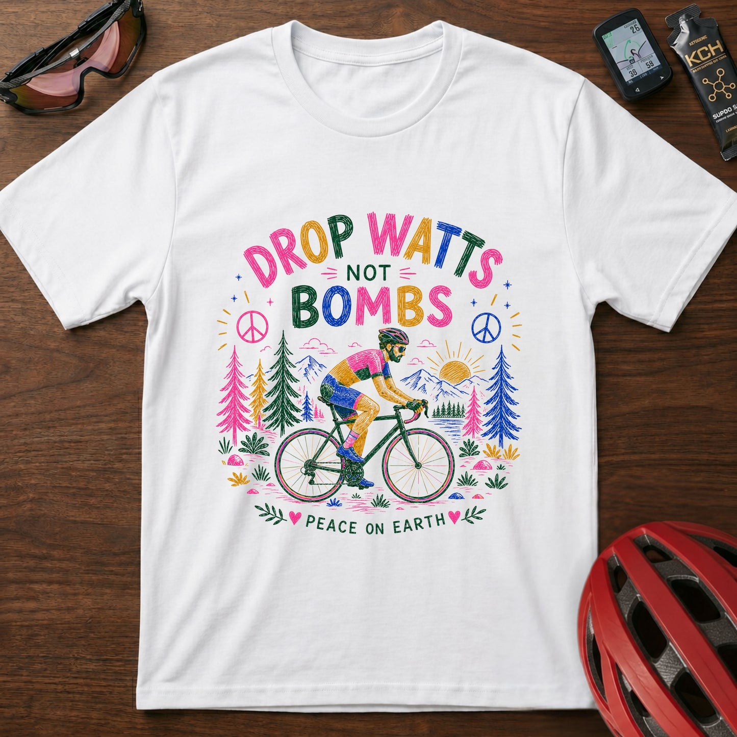 T-Shirt — "Drop Watts Not xxxx" Guy Peaceful Cycling Graphic Tee