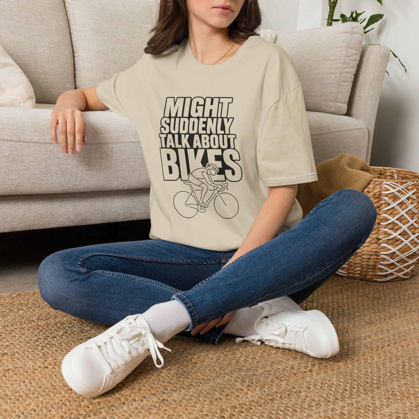 Funny Cycling T-Shirt — "Might Suddenly Talk About Bikes" Graphic Tee for Cyclists