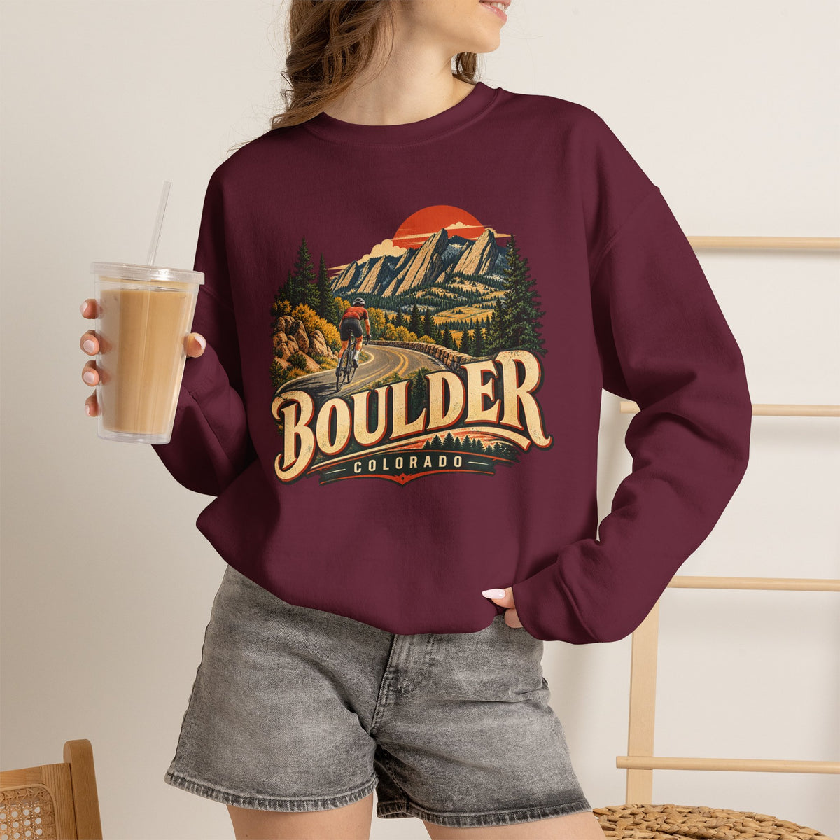 Boulder Colorado Cycling Crewneck Sweatshirt(Global)