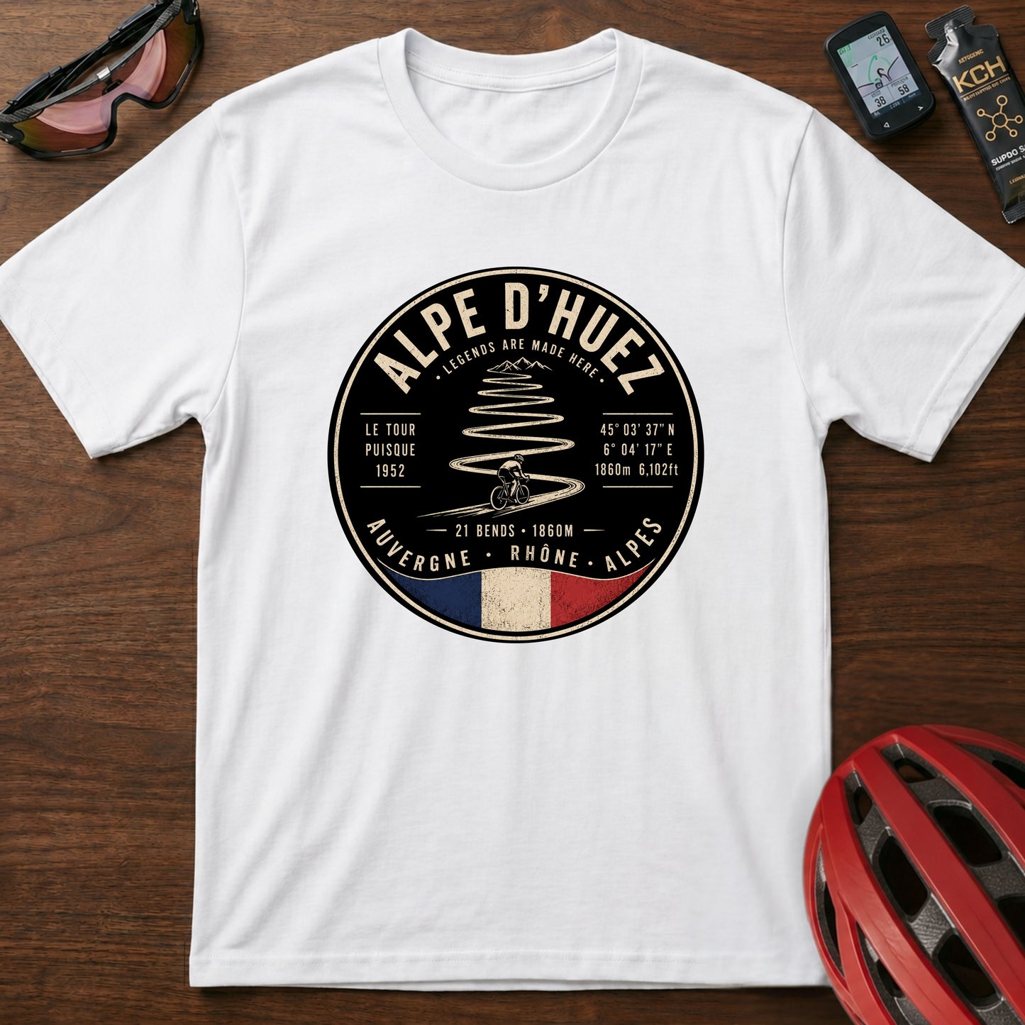 Alpe d'Huez Cycling Tee – Vintage French Climb Tour de France Graphic T-Shirt