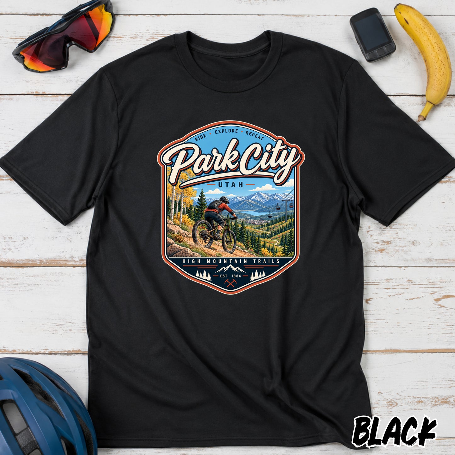 Park City Utah Mountain Bike T‑Shirt — Outdoor Adventure Scenic Tee