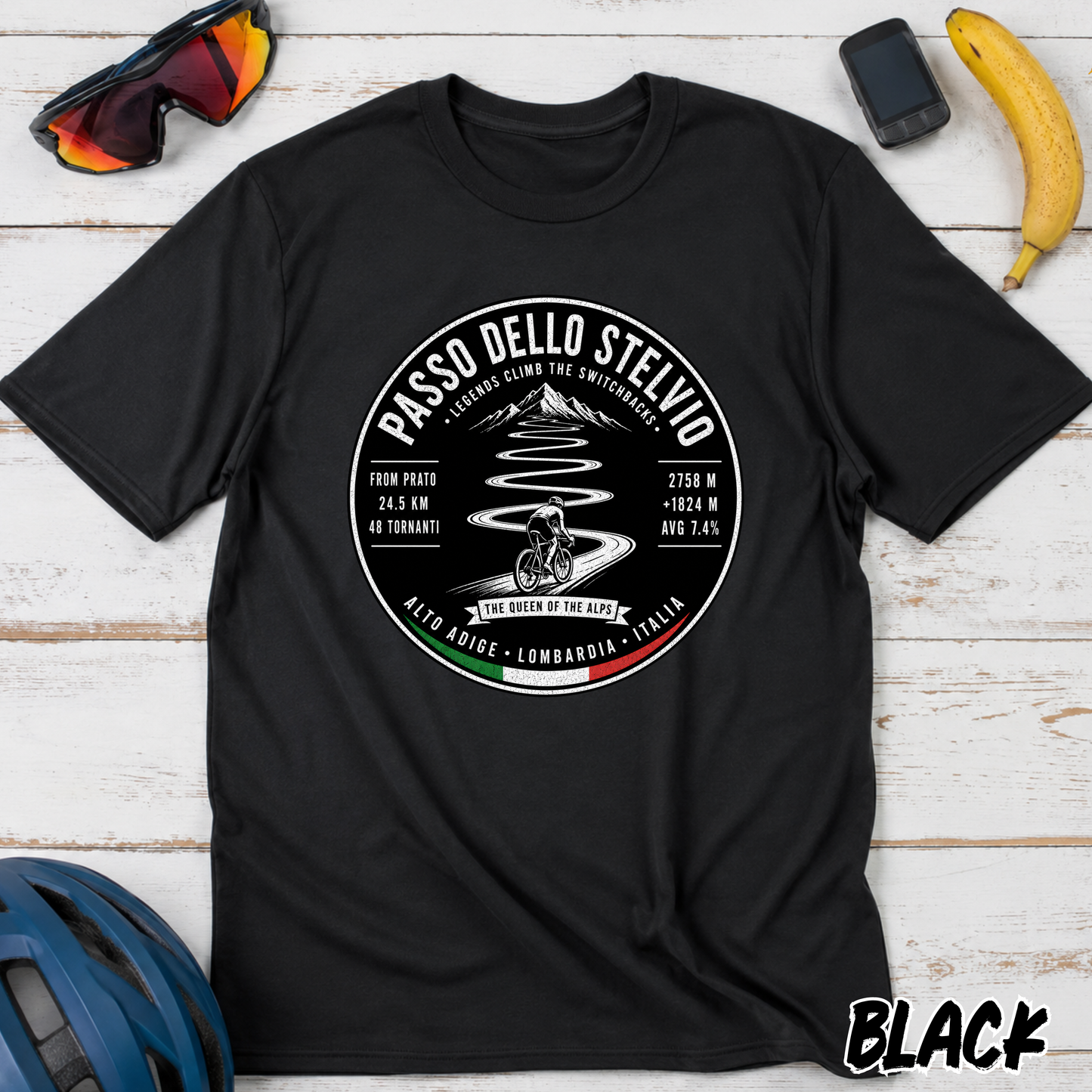 Passo dello Stelvio Cycling T-Shirt — Vintage Mountain Road Bike Tee