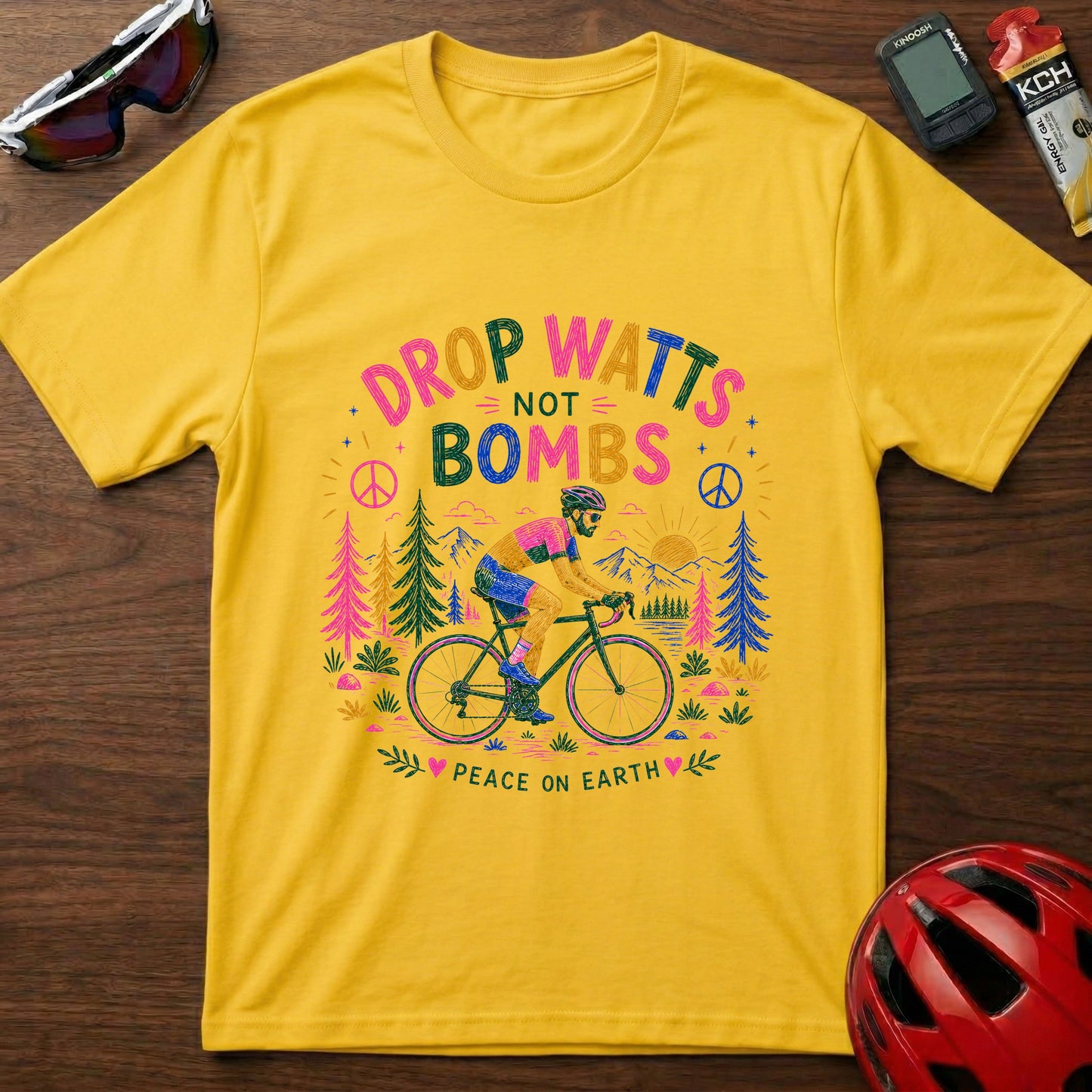 T-Shirt — "Drop Watts Not xxxx" Guy Peaceful Cycling Graphic Tee