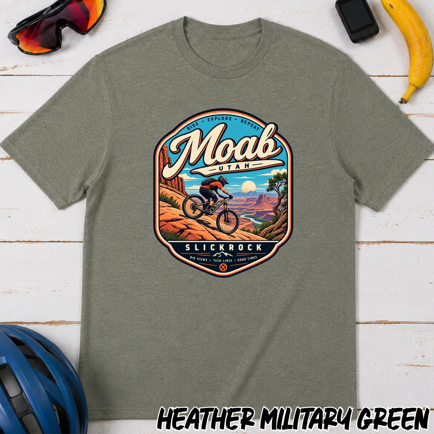 Moab Utah Mountain Biking T-Shirt — Retro Desert MTB Adventure Tee