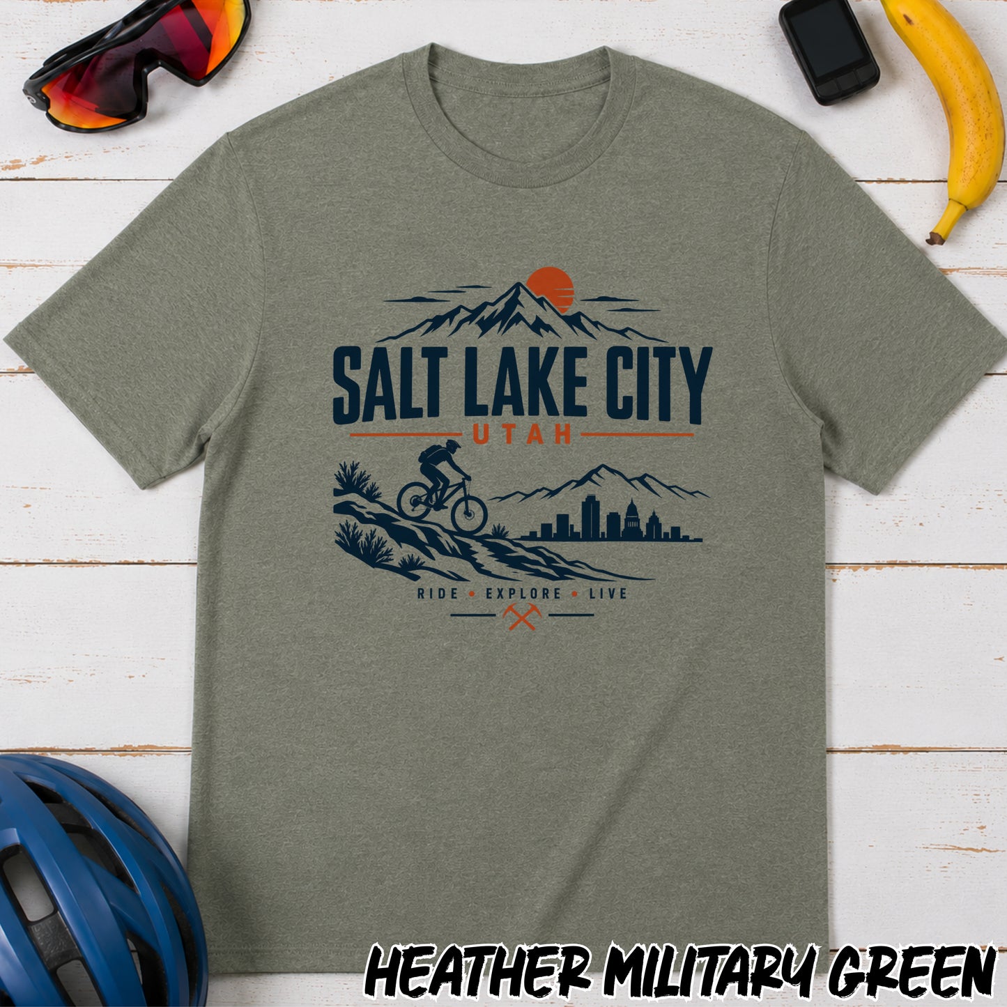 Salt Lake City Utah Vintage Mountain T-Shirt — Outdoor Bike Sunset Design