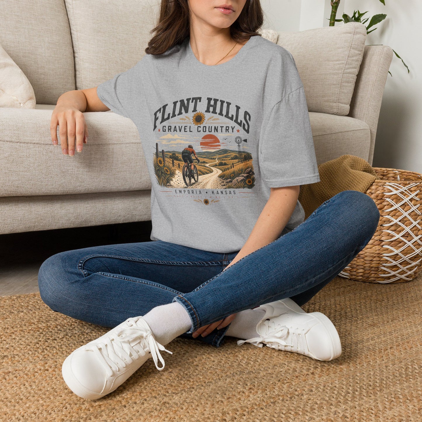 Flint Hills Gravel Country T-Shirt — Scenic Cycling Sunset Tee