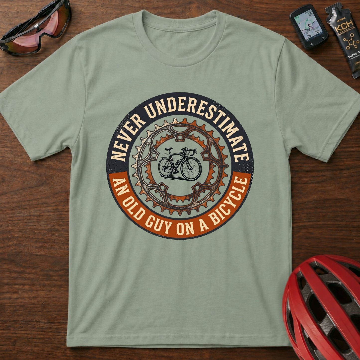 T-Shirt — "Never Underestimate An Old Guy On A Bicycle" Vintage Cycling Tee