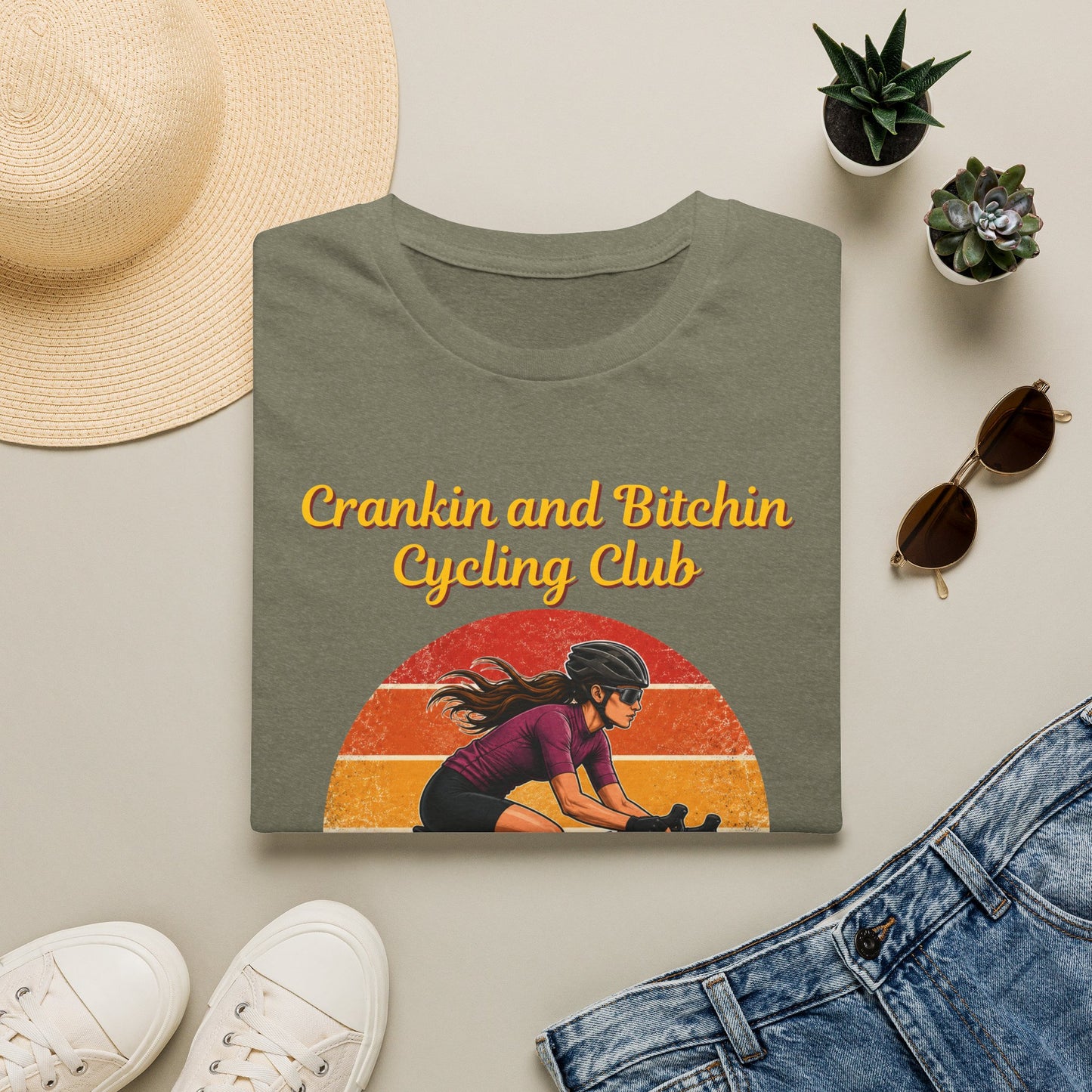 Crankin and Bitchin Cycling Club T-Shirt — Retro Female Cyclist Graphic Tee