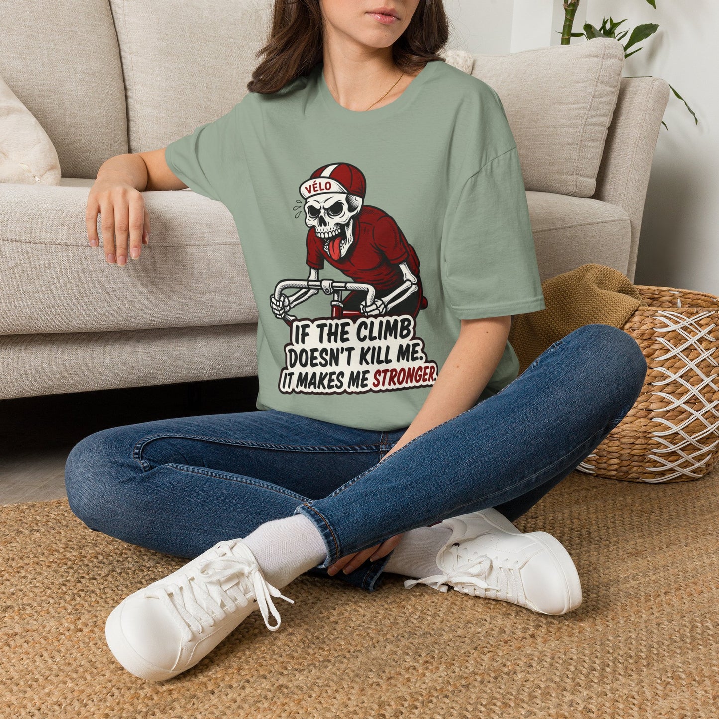 Cycling Skull T-Shirt — "If the climb doesn't kill me, it makes me stronger"