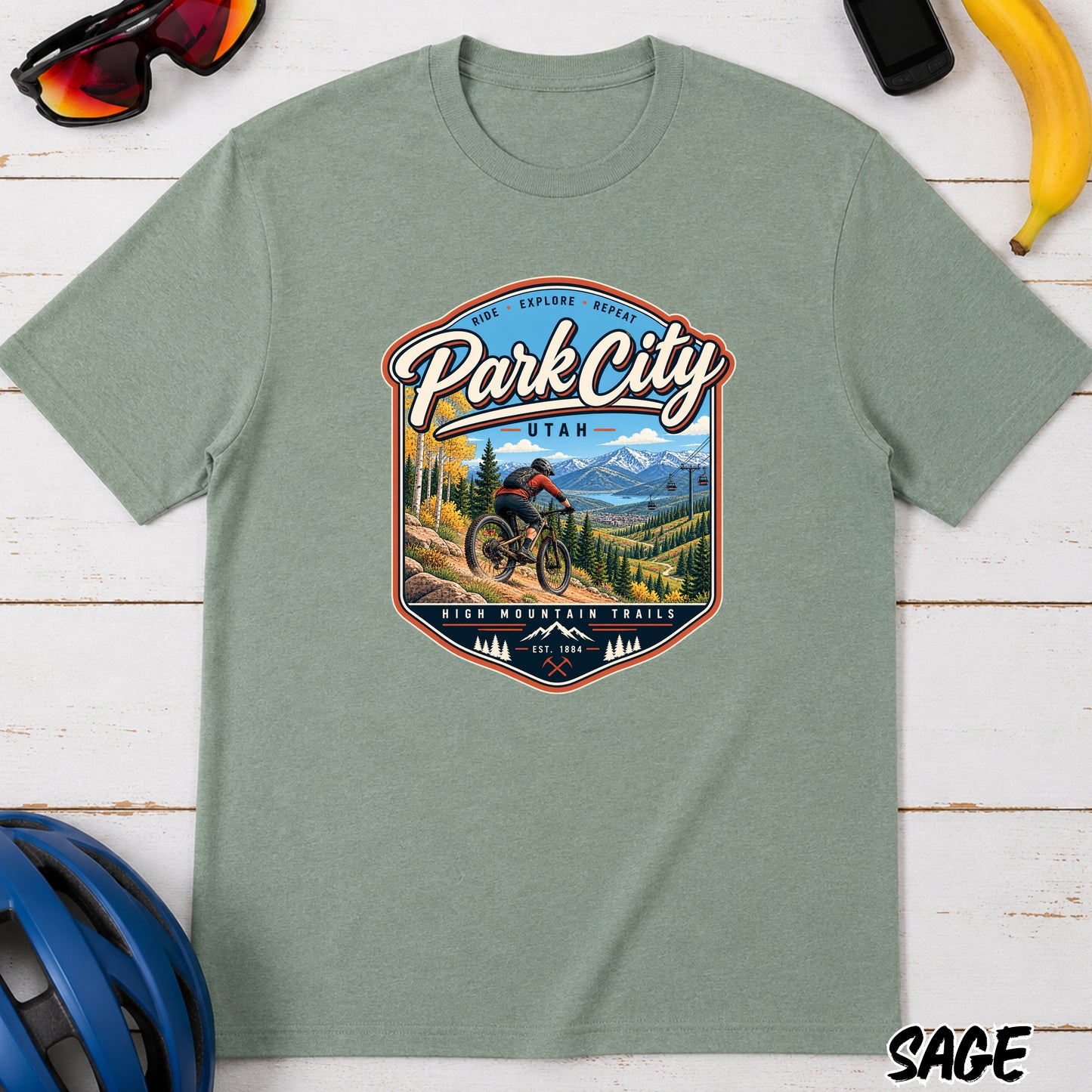 Park City Utah Mountain Bike T‑Shirt — Outdoor Adventure Scenic Tee