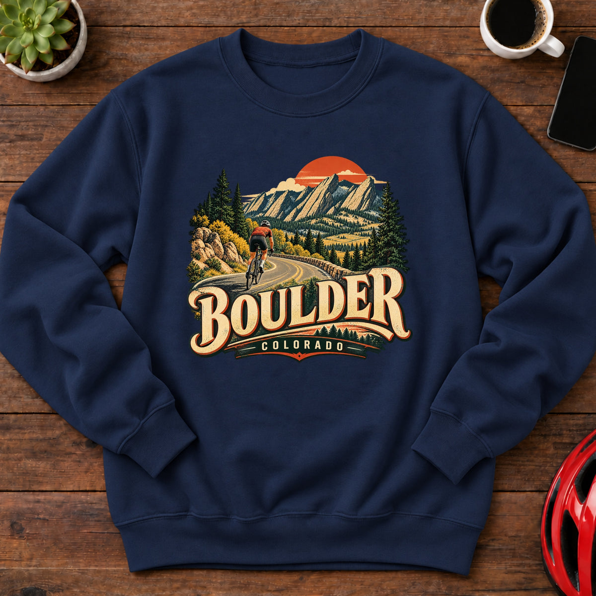 Boulder Colorado Cycling Crewneck Sweatshirt(Global)