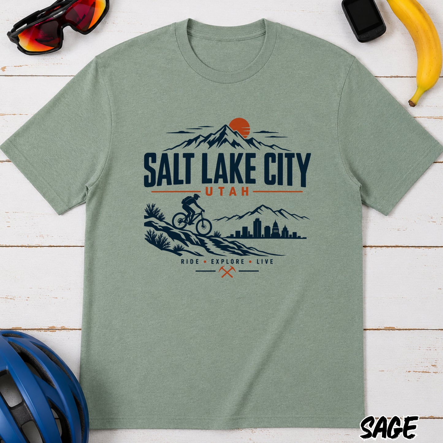 Salt Lake City Utah Vintage Mountain T-Shirt — Outdoor Bike Sunset Design