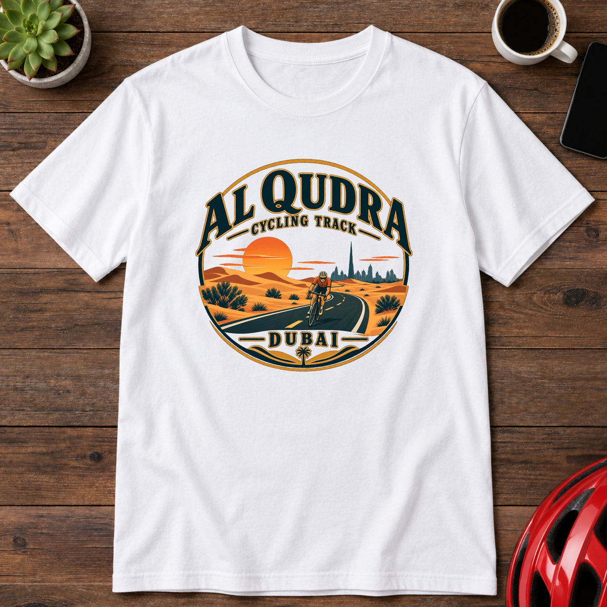Al Qudra Cycling Track Sunset T-Shirt — Dubai Cycling Tee(Global)
