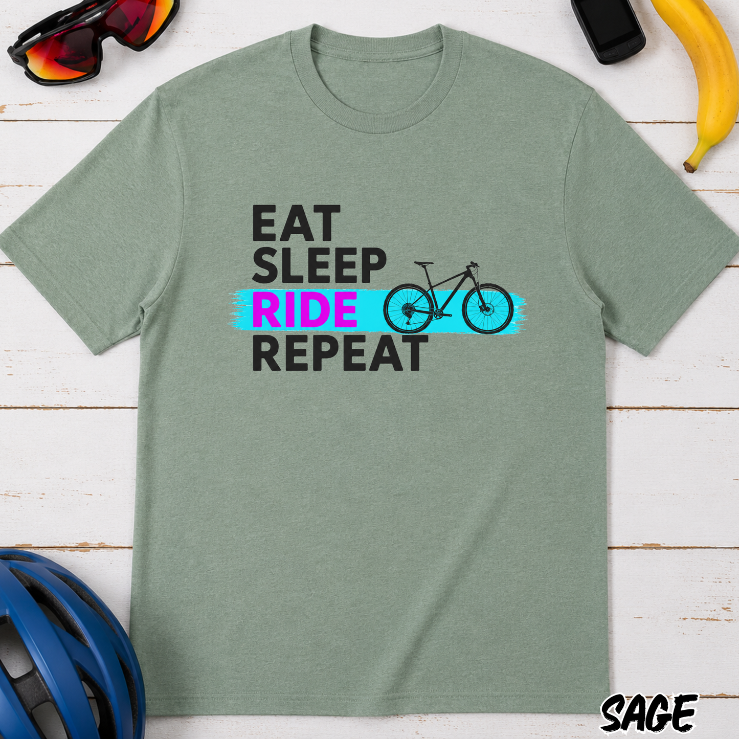 Eat Sleep Ride Repeat Cycling T-Shirt- Mountain bike Tee