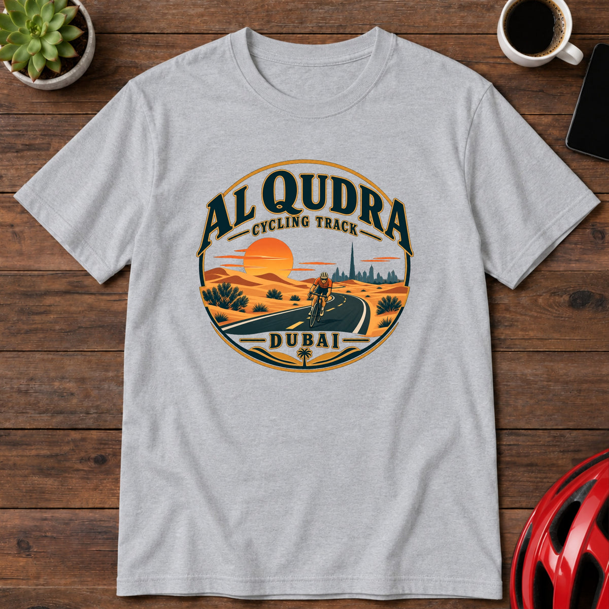 Al Qudra Cycling Track Sunset T-Shirt — Dubai Cycling Tee(Global)