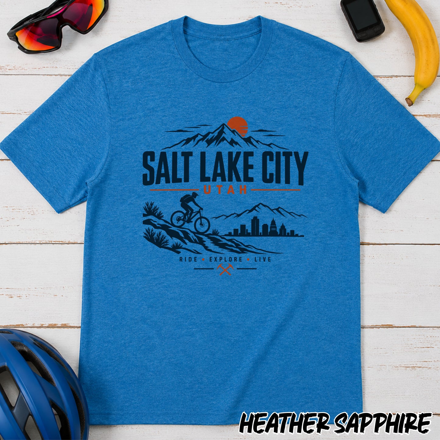 Salt Lake City Utah Vintage Mountain T-Shirt — Outdoor Bike Sunset Design