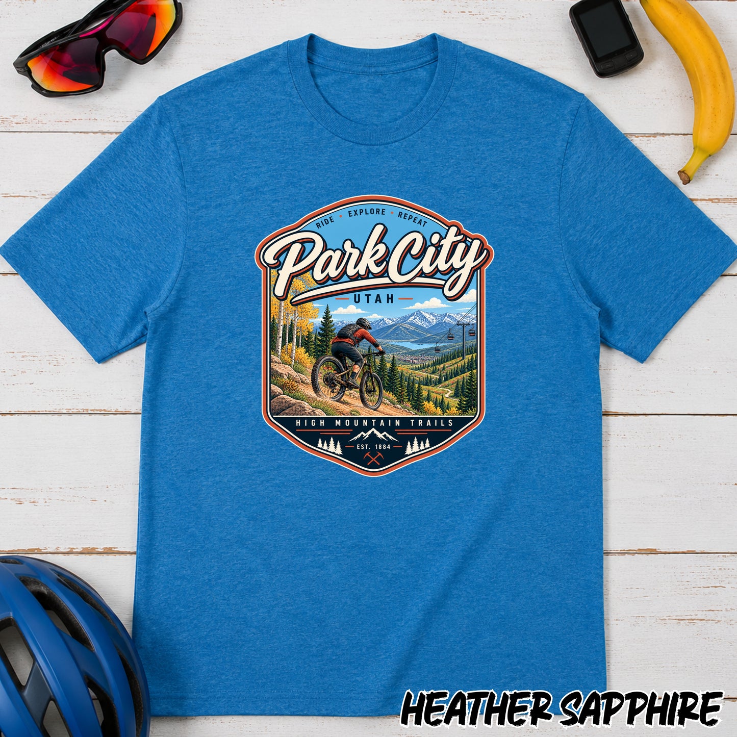 Park City Utah Mountain Bike T‑Shirt — Outdoor Adventure Scenic Tee