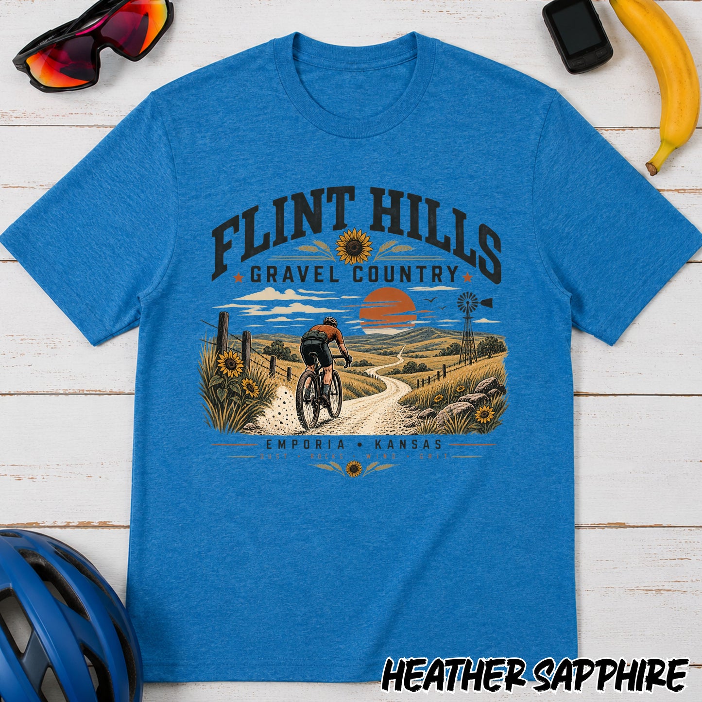 Flint Hills Gravel Country T-Shirt — Scenic Cycling Sunset Tee