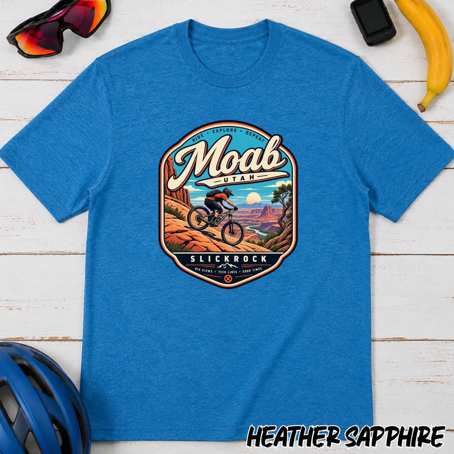 Moab Utah Mountain Biking T-Shirt — Retro Desert MTB Adventure Tee