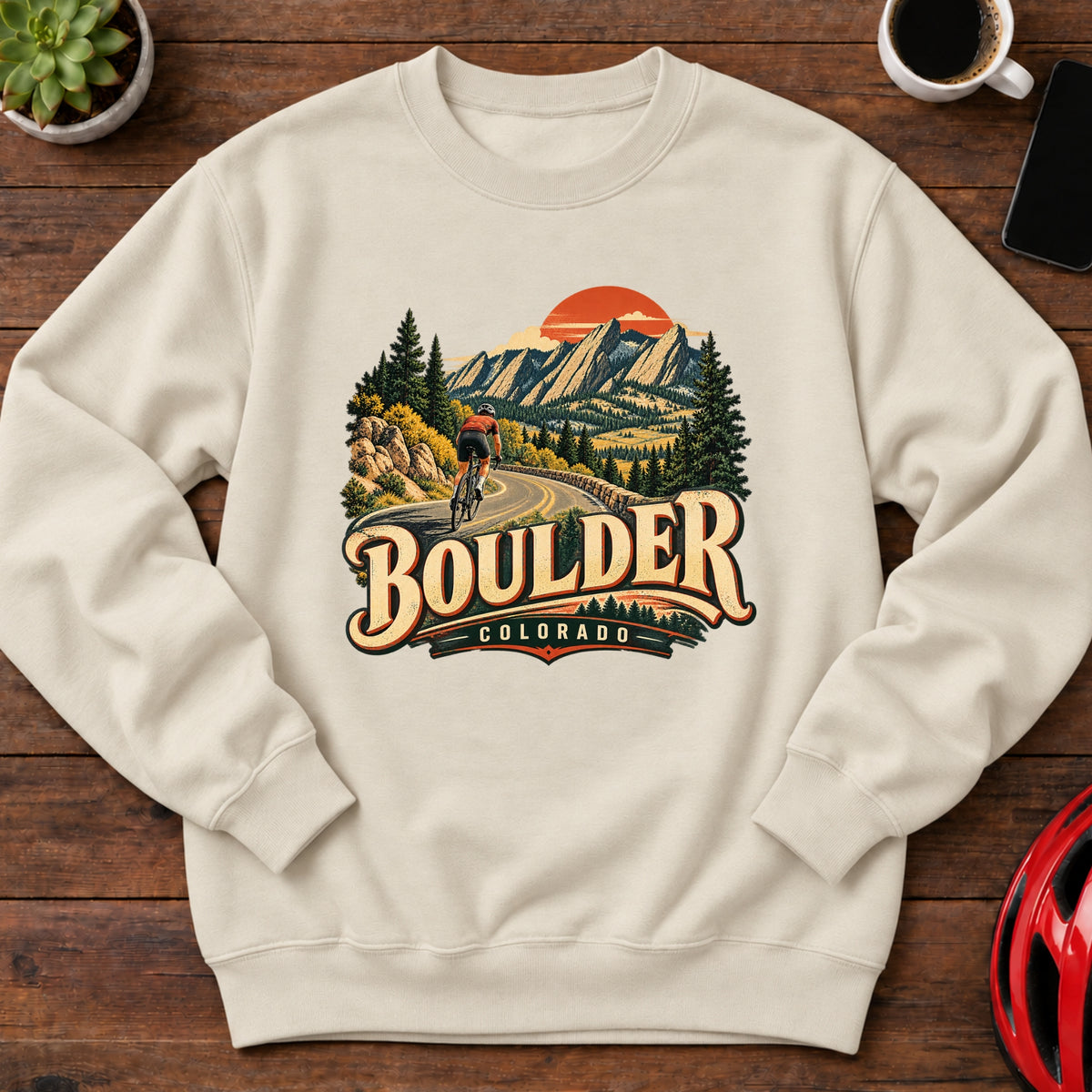 Boulder Colorado Cycling Crewneck Sweatshirt(Global)