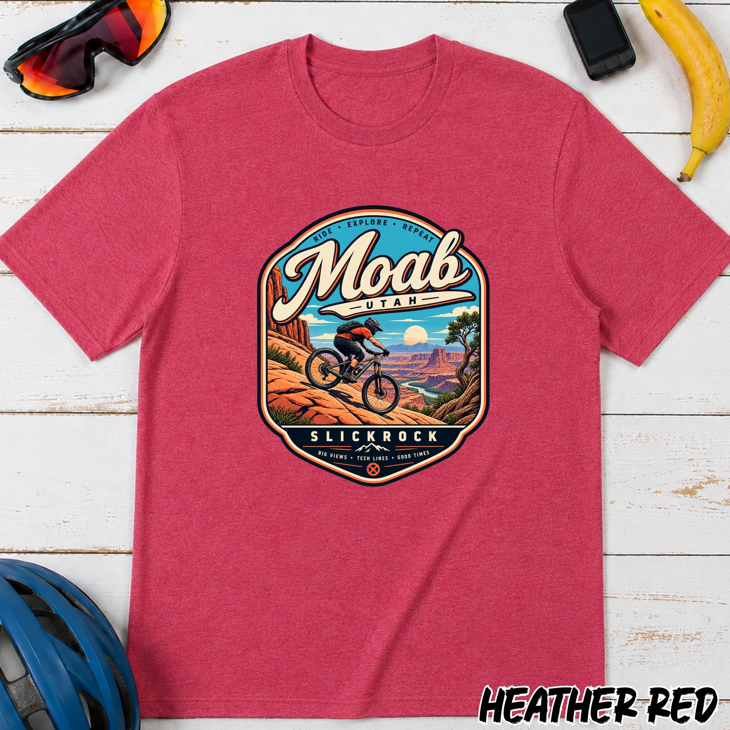 Moab Utah Mountain Biking T-Shirt — Retro Desert MTB Adventure Tee