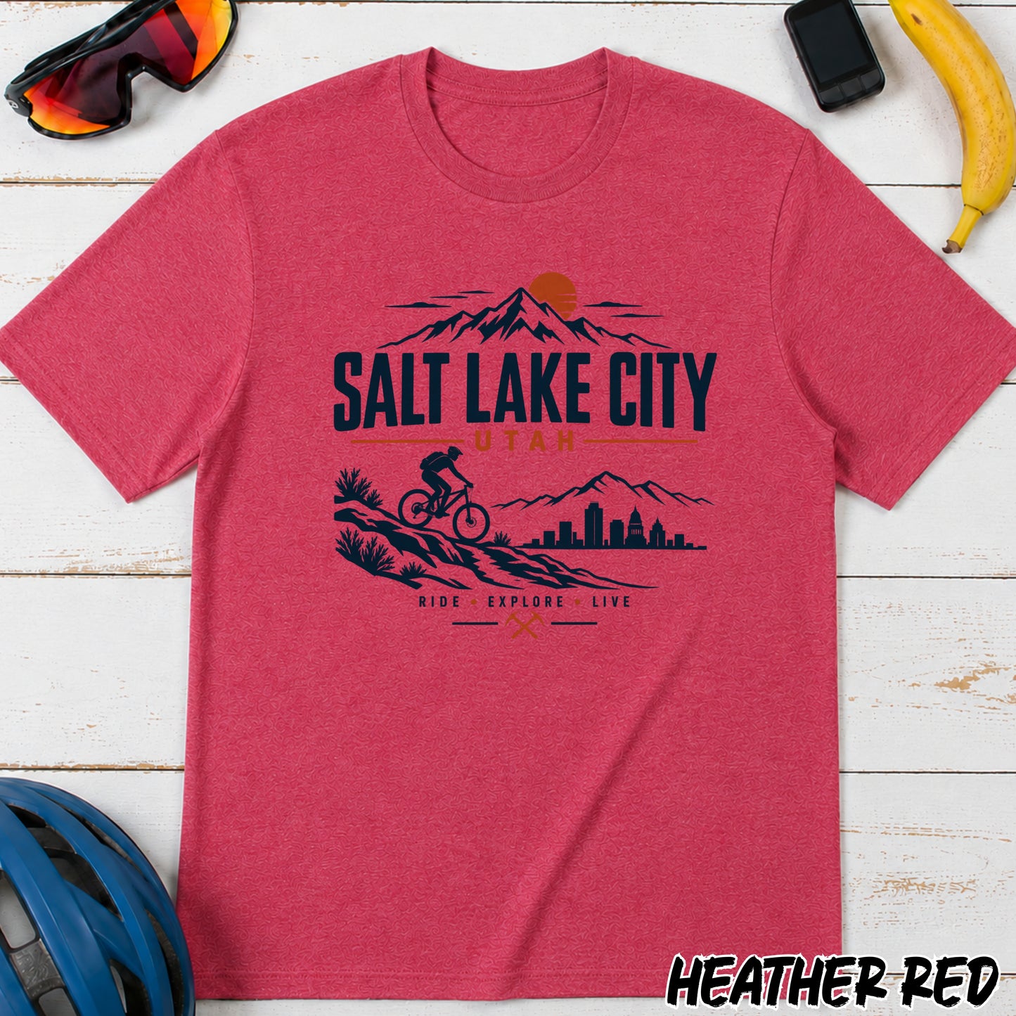 Salt Lake City Utah Vintage Mountain T-Shirt — Outdoor Bike Sunset Design