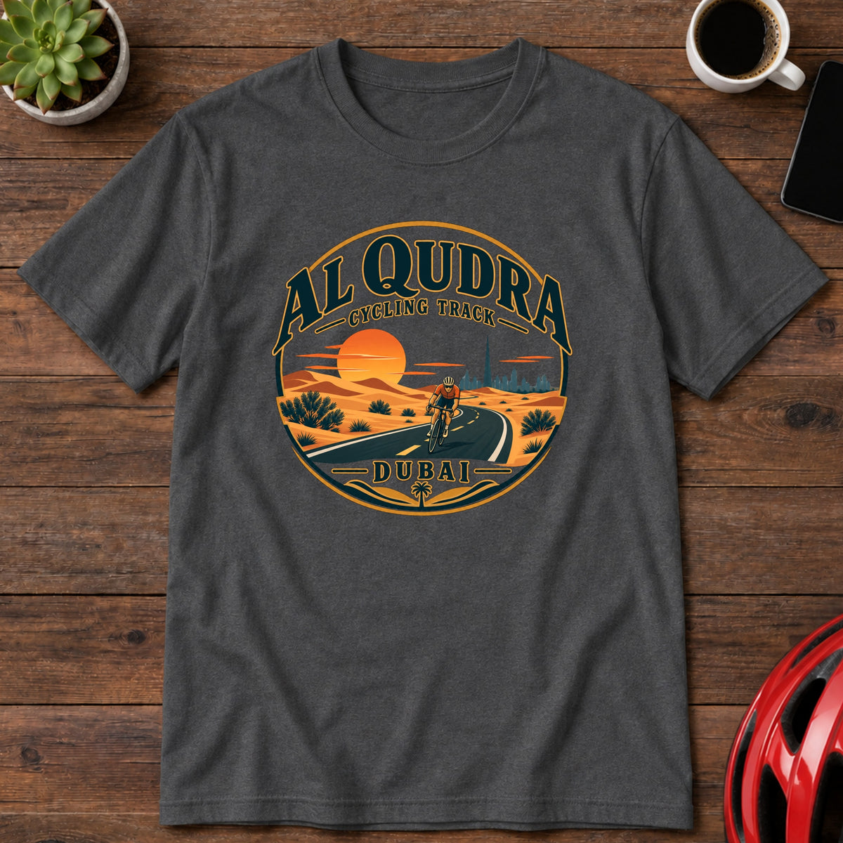 Al Qudra Cycling Track Sunset T-Shirt — Dubai Cycling Tee(Global)