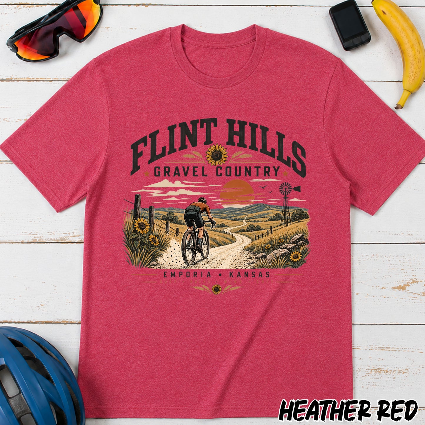 Flint Hills Gravel Country T-Shirt — Scenic Cycling Sunset Tee