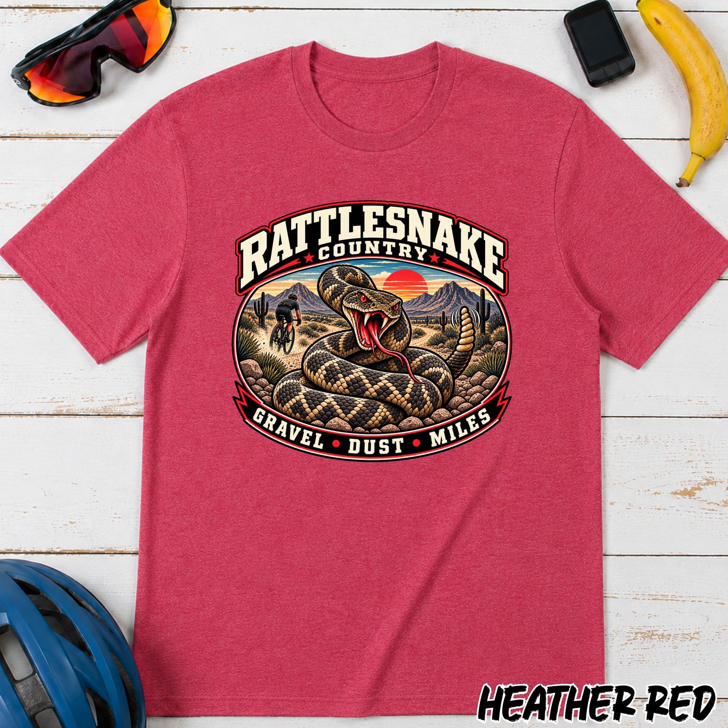 Rattlesnake Country Graphic Gravel Cycling T-Shirt — Desert Snake 'Gravel Dust Miles' Tee