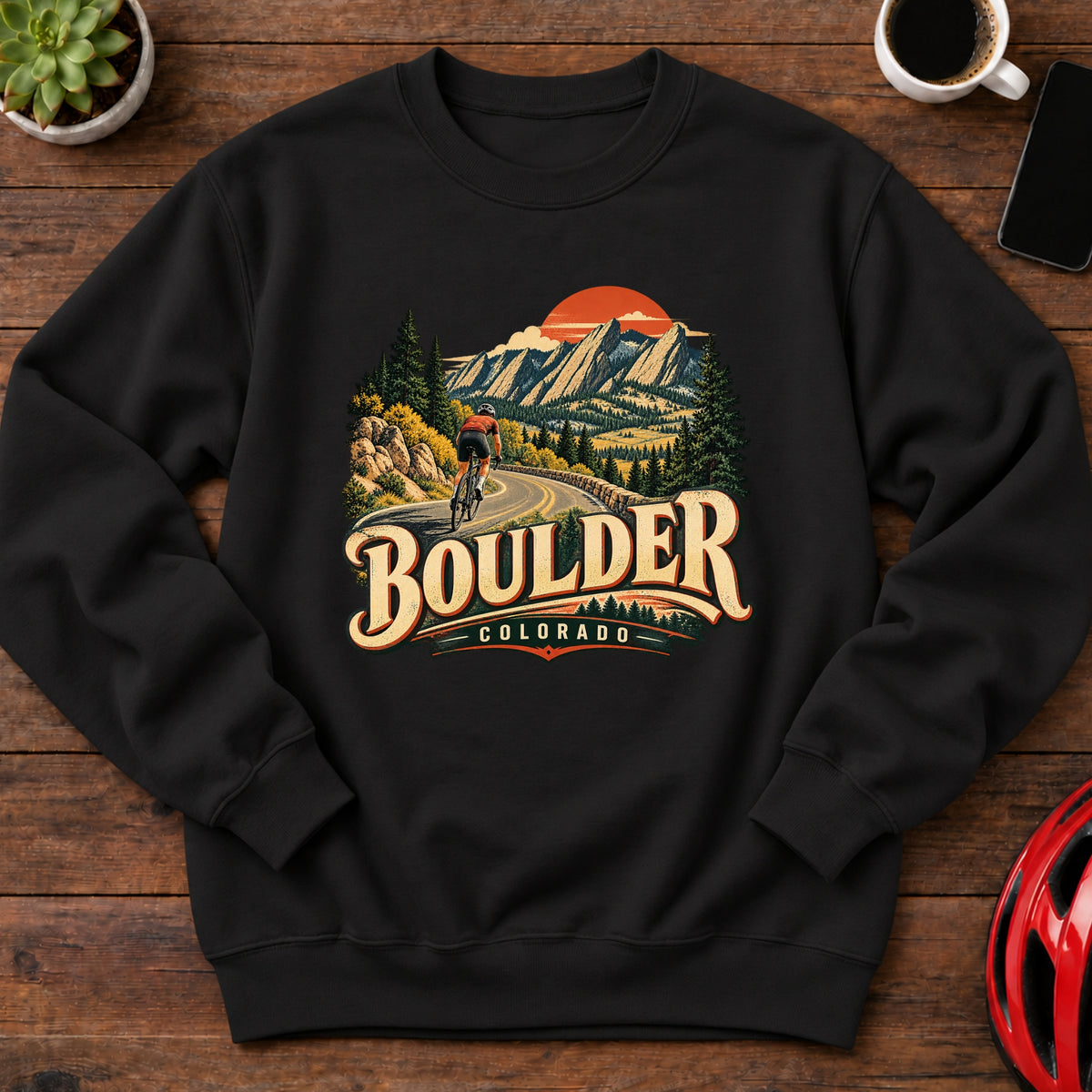 Boulder Colorado Cycling Crewneck Sweatshirt(Global)