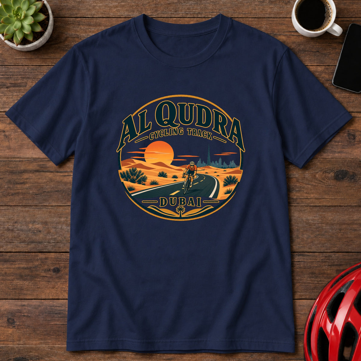 Al Qudra Cycling Track Sunset T-Shirt — Dubai Cycling Tee(Global)